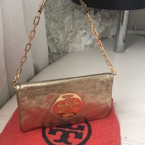 Tory burch gold clutch